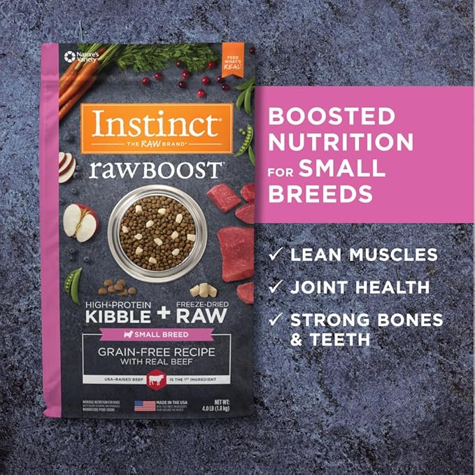 Instinct Raw Boost Small Breed, Natural Dry Dog Food with Freeze Dried Pieces, High Protein, Grain Free Recipe - Real Beef, 4 lb. Bag