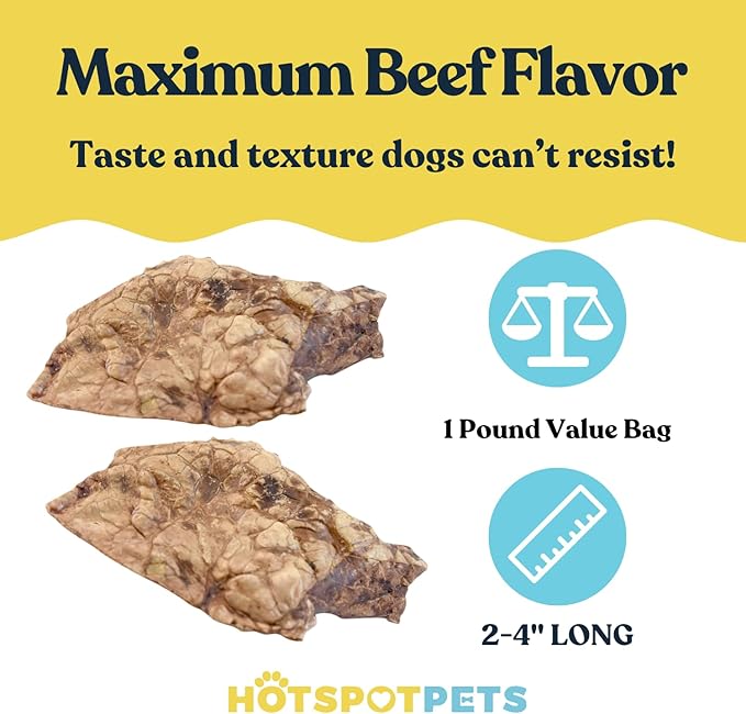 hotspot pets Beef Lung Dog Treats -1 Pound Big Bag - Slow Roasted, All Natural Dehydrated Premium Beef Lung Training Treats for Dogs - High Protein- Rawhide Alternative Snack for All Breeds