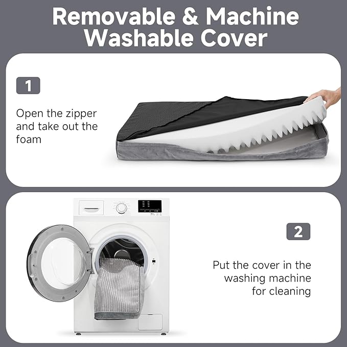 OhGeni Orthopedic Waterproof & Machine Washable Dog Bed for Medium Large Pets, Cat Mat with 25D Egg Crate Foam, Non-Slip Bottom & Removable Cover, 36 Inches(Gray)