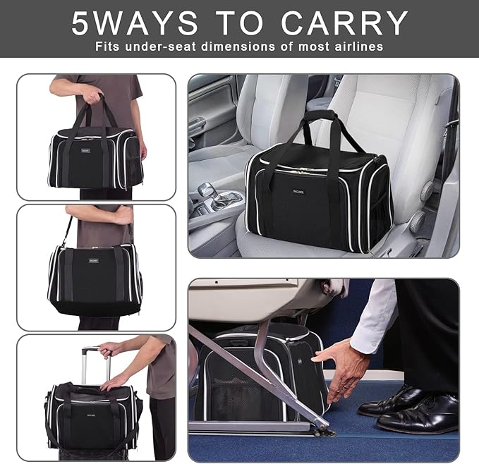 BAGLHER Expandable Cat Carrier with Travel Litter Box, Pet Travel 5 Sides Open Doors 3 Sides, Leak-Proof and Collapsible, for Car, Airplane Trip, Black
