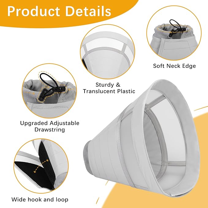 ASENKU Dog Cone Collar, Soft Adjustable Cone for Dogs to Stop Licking, Lightweight Recovery Dog Cone After Surgery, Pet E-Collar for Small, Medium & Large Dogs(Grey, XL)