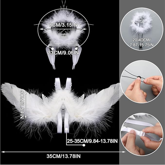 Pet Cat Angel Costume Dog Christmas Dog Costumes Light up Angel Wings for Cats and Headbands Sets with LED Lights White Pet Cat Clothes for Halloween Special Events Party Supplies