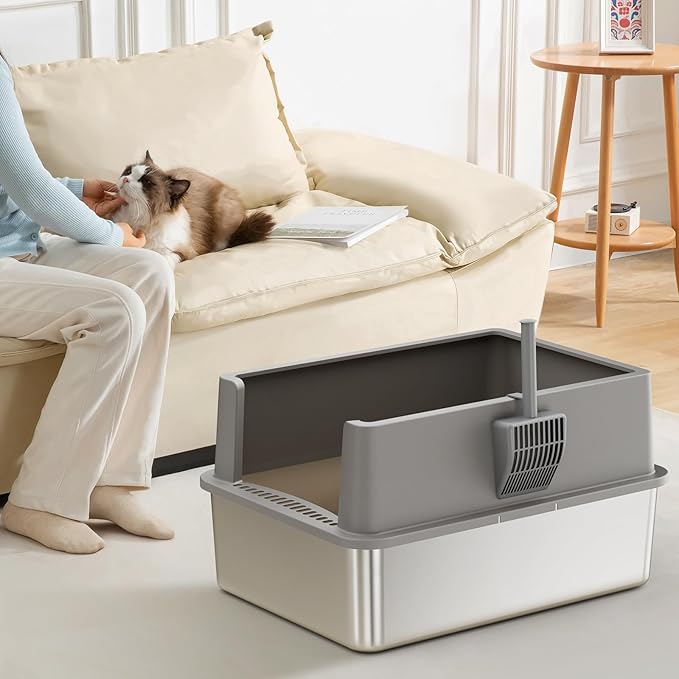 XXXL Stainless Steel Litter Box,28"L*20"W*12.5"H Large Capacity Metal Cat Litter Box for Big & Multiple Cats,Anti-Leakage,Non-Stick Surface for Easy Cleaning,Odor-Resistant,Scratch-Resistant