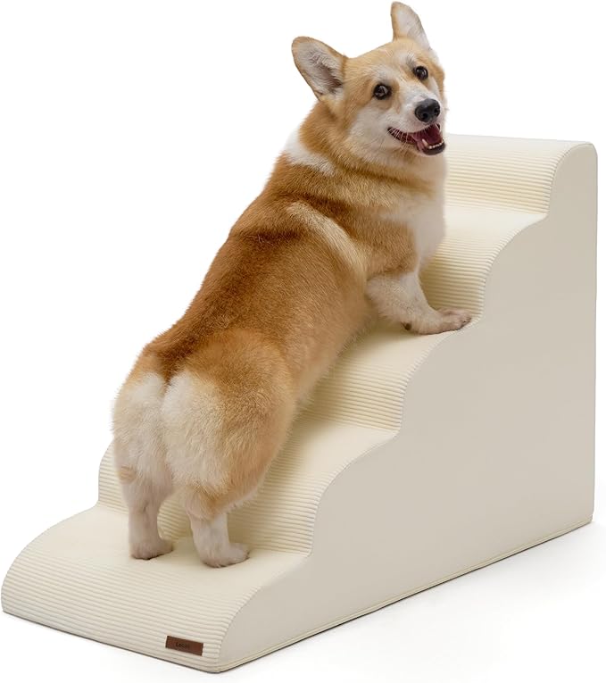 Lesure Dog Stairs for High Bed Pet Steps Ramp for Small Dogs with CertiPUR-US Certified Foam with Non-Slip Bottom, Beige, 5 Steps