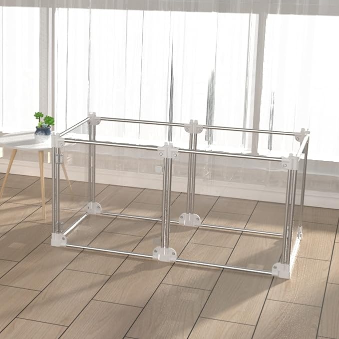 Front Row Foldable Dog Playpen – Durable and Portable Puppy Playpen for Exercise, Rest & Play – Clear Fence Panels with Aluminum Rods and Crate for Dogs and Other Small Pets (Silver, 6-Panel)