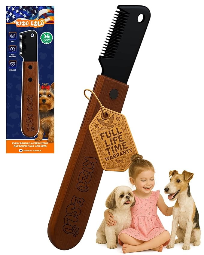 Stripping Knife for Dogs – Gentle Hand Stripping & Carding Knife for Terriers & Double-Coated Breeds, Solid Sapele Hardwood & Black Oxide Stainless Steel,Easy to Clean,Dog Grooming Tool(Right-Handed)
