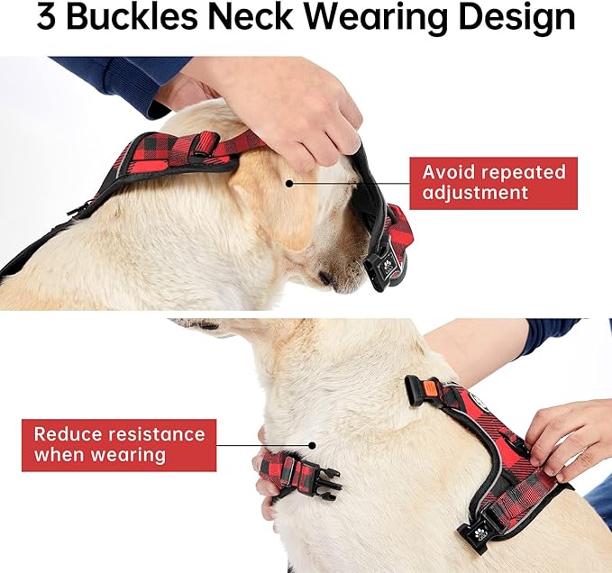 IVY&LANE No Pull Dog Harness with Leash Set, Reflective No Choke Pet Vest,Adjustable Oxford Dog Vest Harness with Easy Control Handle for Large Dogs (Checkered Red,XL)