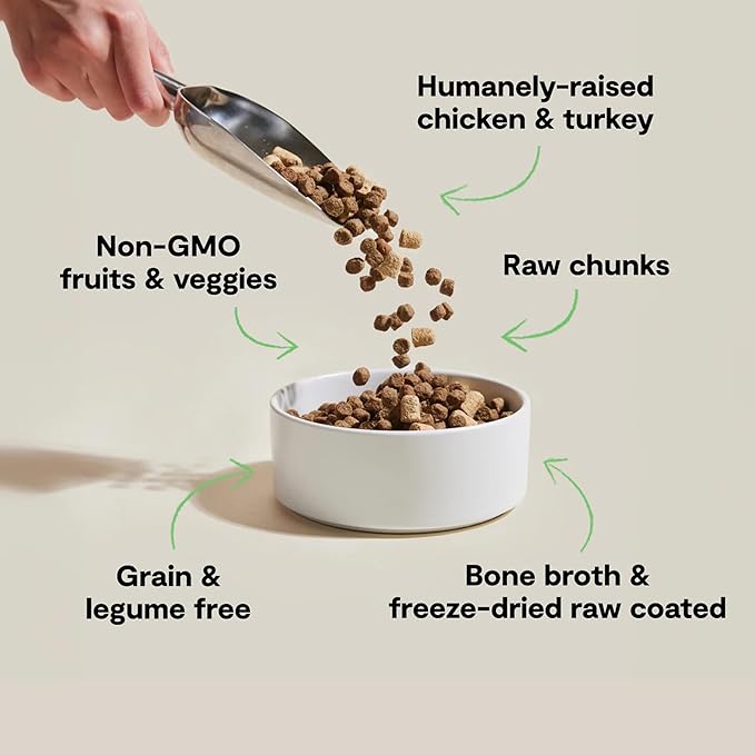 Open Farm, RawMix Dry Cat Food, Protein-Packed Kibble Coated in Bone Broth with Freeze Dried Raw Chunks, for Indoor & Outdoor Cats, Chicken & Turkey Grain-Free Recipe, 8lb Bag