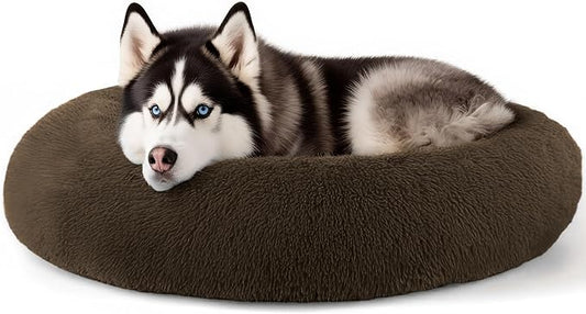 Extra Large Dog Beds, 36 Inch Human Dog Anxiety Relief Squishmallow Comfort Bed, Indestructible & Chew Proof Pet Beds (Coffee)