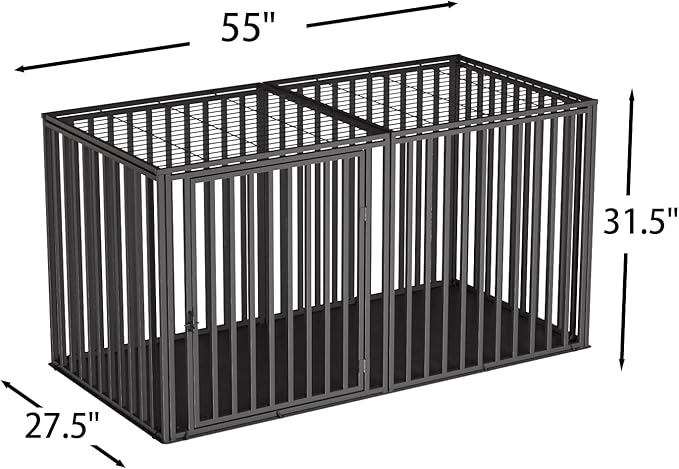 Steel Tube Heavy Large Dog Crate with Mat Base, 55" L x 32" H Dog Crates for Medium Large Dogs, Big Dog Cage, Dog Kennel, Puppy Dog Playpen with Top, Pet Cage, Indoor, Black3