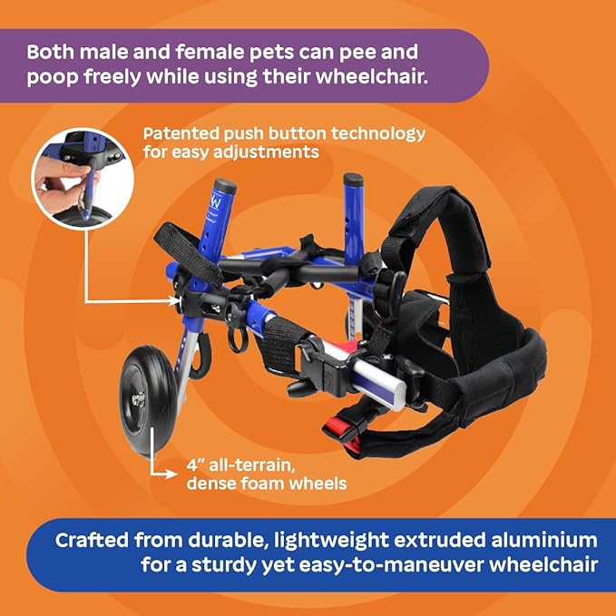 Walkin' Wheels Small Dog Wheelchair, Lightweight Dog Wheelchair for Back Legs, 11-14 lbs, for 7-8 inches Leg Height - Blue