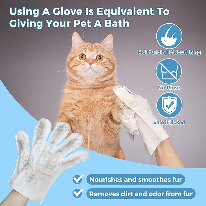 Vannon Extra Thick Pet Bathing Wipes for Dogs & Cats, Cleaning & Odor-Controlling Grooming Gloves, Nourish Fur Glove Wipes for Daily Care and Traveling, Rinse Free, Unscented, 2 Pack, 12 PCS