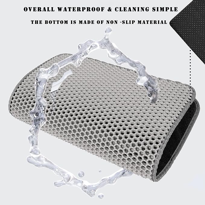 HCY&WLD Cat Litter Mat, 45x26/35x24/30x22/24x18 Inch Double Layer Cat Litter Box Mat, EVA Non-Slip, Waterproof Urine Proof Cat Litter Catcher Mat, Easy Clean Scatter Control (24x18 Inch, Khaki)