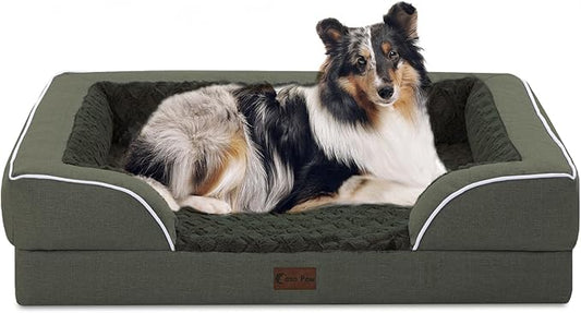 Orthopedic Dog Beds for Large Sized Dogs, Waterproof Memory Foam Large Pet Bed with Sides 36x27Inch, Non-Slip and Egg-Crate Foam Big Dog Couch Bed with Removable Washable Cover, Dark Green