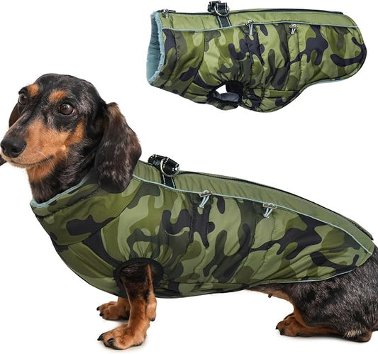Medium Dog Coat Dog Winter Jacket,Warm Zip Up Snowsuit Dog Harness Vest Reflective Water-Resistant Dog Coat Dog Snow Jacket for Medium Dogs Jack Russell, Mini Schnauzer, Camouflage