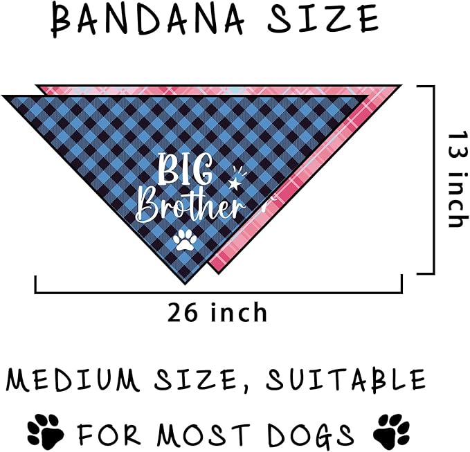 2 Pack Big Brother Big Sister Bandana for Dog Gender Reveal Dog Bandana Pregnancy Announcement Photo Prop Pet Scarf Accessories for Small Medium Large Dog
