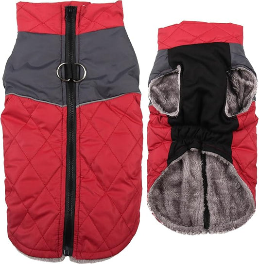 Warm Fleece Dog Coats for Medium Dogs,D-Rings Waterproof Puppy Jacket for Cold Winter,Red L