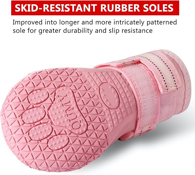 QUMY Dog Shoes for Large Dogs, Medium Dog Boots & Paw Protectors for Winter Snowy Day, Summer Hot Pavement, Waterproof in Rainy Weather, Outdoor Walking, Indoor Hardfloors Anti Slip Sole Pink 5