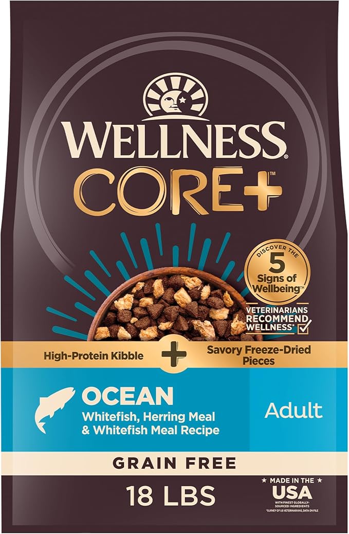Wellness CORE+ (Formerly RawRev) Grain Free Ocean Whitefish, Herring Meal & Salmon Meal Recipe, 18 Pound Bag