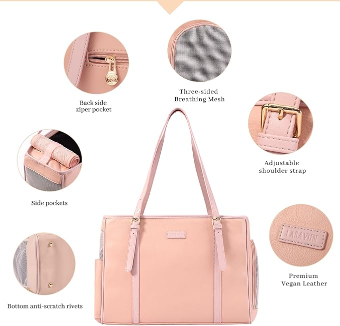Fashion Dog Purse Pet Carrier Leather Bag for Small Dogs Cats Puppy, Portable Tote Bag Airline Approved Soft-Sided Carriers (Pink)