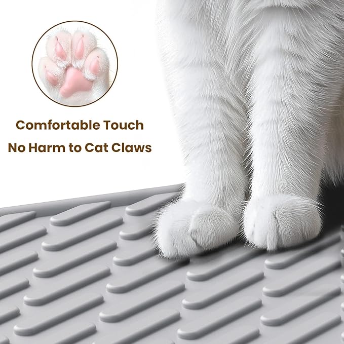 Cat Litter Mat with Grooves & Raised Edge, Urineproof/Waterproof, Litter Scattering Control, Easy to Clean (31 * 24in-Grey-2 Pack)