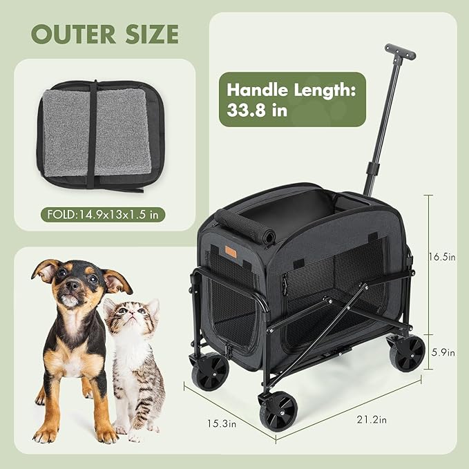 Lekereise Extra Large Pet Carrier with Wheels – Soft-Sided Foldable Rolling Cat Carriers for 2 Small Cats or Medium Large Dog Under 30lbs, Stable & Ventilated Travel Crate for Camping Outdoor, Black