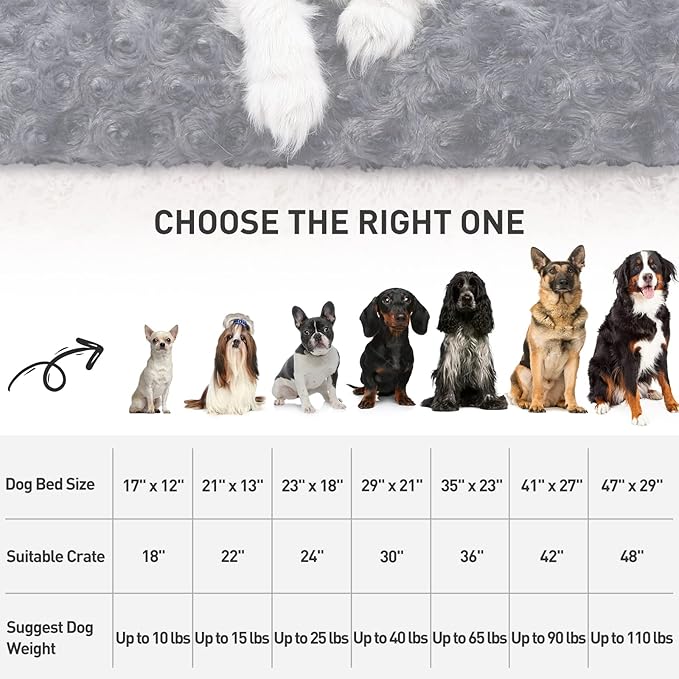 KSIIA Washable Dog Bed Deluxe Plush Dog Crate Beds Comfy Kennel Pad Anti-Slip Pet Sleeping Mat for Large, Jumbo, Medium, Small Dogs Breeds, 21" x 13", Dark Grey