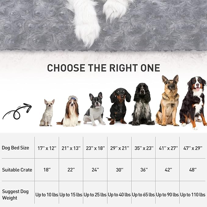 KSIIA Washable Dog Bed Deluxe Plush Dog Crate Beds Comfy Kennel Pad Anti-Slip Pet Sleeping Mat for Large, Jumbo, Medium, Small Dogs Breeds, 41" x 27", Dark Grey