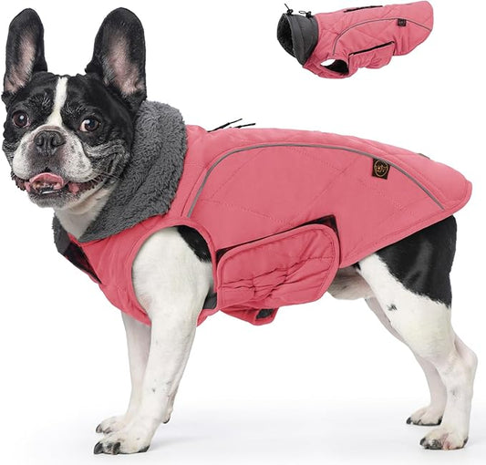 EMUST Winter Coats - Warm Dog Jacket, British Style, Fleece, Windproof for Cold Weather, Pink, XS