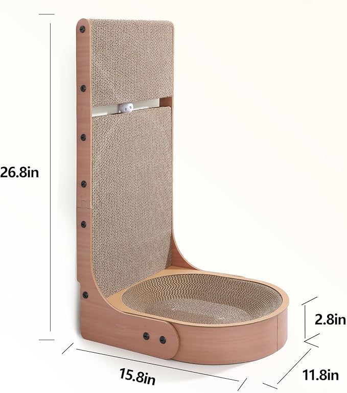 Cat Scratcher, 2 in 1 Multifunctional 26.8 Inch L Shape Cat Scratch Pad Wall Mounted with Oval Cat Bed Bowl and Built-in Toy Balls for Indoor Cats (1 PCS Cat Scratcher Include Toy Balls)