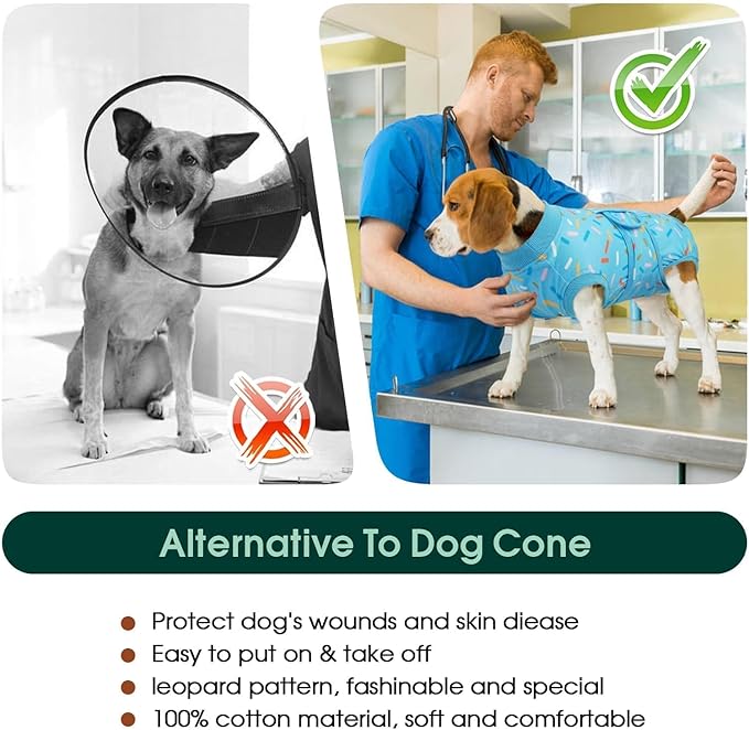 Kuoser Dog Recovery Suit Male, Dog Surgery Suit for Neutering, Breathable Recovery Onesie, Post-Op Protective Vest for Wound, Bodysuit for Abdominal Wounds Skin Disease, BlueRibbon M