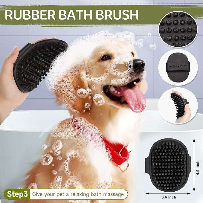 Dog Brush Kit – 3 PCS Grooming Set with Self-Cleaning Brush, Undercoat Rake & Pet Bath Brush. Great for Shedding, Tangles & Dirt Removal – Ideal for Long & Short Haired Dogs & Cats, Green