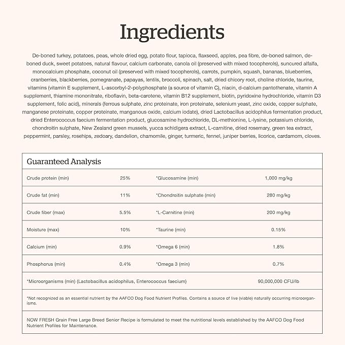 Now Fresh Grain-Free Large Breed Senior Dry Dog Food with Turkey, Salmon & Duck, Premium Kibble Made with Real Meat & Fish, Chicken-Free, Added Glucosamine & Chondroitin for Healthy Joints, 25 lb Bag