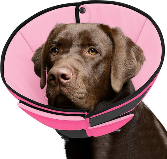 Queenmore Dog Cones for Large Dogs, Soft Dog Cone for Large Breeds, Cone for Dogs After Surgery, Adjustable Elizabethan Collar for Pet to Prevent Licking Wounds, Pink L