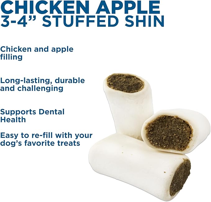 Best Bully Sticks Chicken and Apple Filled Bones - 3-4 Inch 5 Count (Pack of 1) - Long Lasting, Refillable Stuffed Dog Bone Treats for Dogs