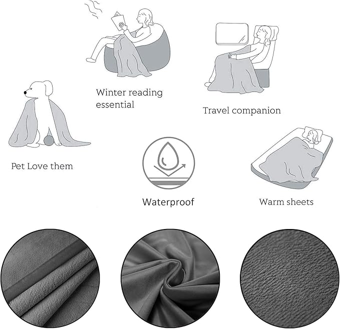 Ameritex Pet Bed Blanket Reversible 100% Waterproof Velvet Super Soft for Sofa and Bed (82x82 Inches, Light Grey+Grey)