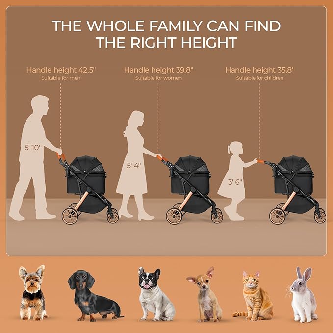 MAMIZO Foldable Dog Stroller for Medium Small Dogs Cats Up to 55 Lbs, Aluminum and Carbon Steel Frame Pet Stroller, Height-Adjustable Handle Puppy Strollers with Zipperless Design, Shock Absorbers