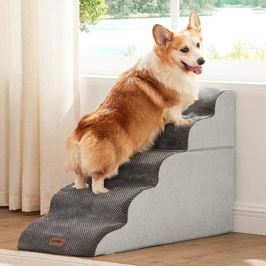Dog Stairs Ramp for High Beds Up to 26" H - 5 Steps Pet Stairs for Couch, 35D Foam Dog Steps for Small to Large Dogs with Non-Slip Bottom Grey