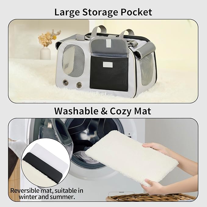 Cat, Dog Carrier for Pets up to 15 lbs, Soft-Sided Collapsible Pet Carrier with Sturdy Base, Roll-up Curtain and Large Storage Bag, Cat Bag for Medium Cats and Small Dogs