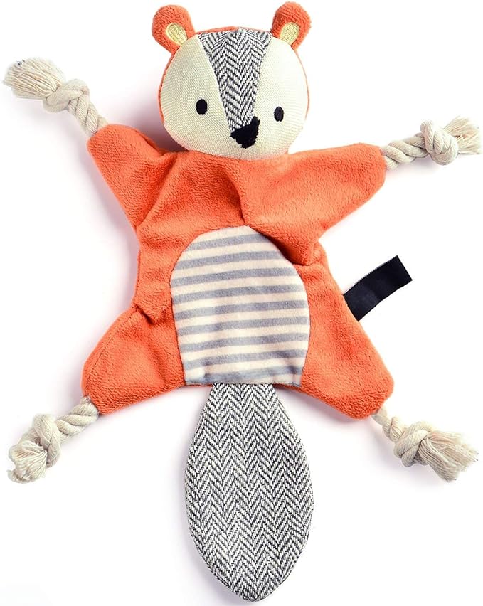 Vitscan Squirrel Plush Toy, Stuffless Dog Chew Toy with Rope Knots, Crinkle Squeaky Toy for Small Dogs