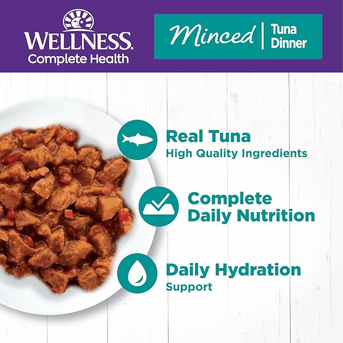 Wellness Complete Health Minced Adult Wet Cat Food, Natural, Protein-Rich, Grain Free, 3 Ounce, 24 Pack, (Tuna Entrée)