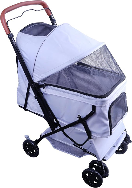 Reversible Pet Stroller (4 Wheels for Cats and Dogs) for Small and Medium Pets up to 33 lbs.Gray