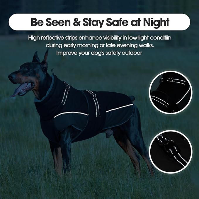 QBLEEV Warm Dog Jacket - Reflective, Adjustable Winter Coat with Turtleneck for Cold Weather, Waterproof Fleece Snowsuit for Small, Medium, Large Dogs