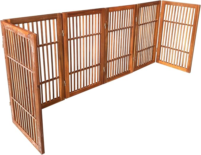 Pet Dog Gate Strong and Durable Freestanding Folding Acacia Hardwood Portable Wooden Fence Indoors or Outdoors by Urnporium (Brown Pet Gate, 6 Panel 30" Tall)
