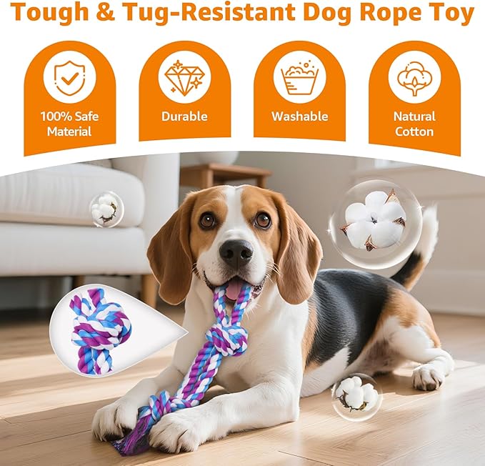 LOOBANI Dog Rope Toys for Aggressive Chewers - 2 Packs Replacement Interactive Chew Toy for Pet Grinding Teeth, Tug of War Toy for Small Medium Large Breeds(Purple Blue)