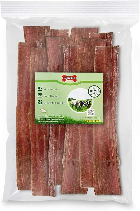 GigaBite Single Ingredient All Natural Free Range Bully Treats and Chews - Bully Sticks/Bladder Sticks/Beef Esophagus by Best Pet Supplies - Esophagus Strips (12 Inch), Pack of 10