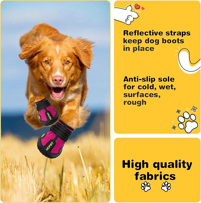 Hcpet Dog Shoes, Dog Boots for Small Dogs, Waterproof Medium Dog Booties Paw Protector for Summer Hot Pavement, Winter Snowy Day, Outdoor Walking, Indoor Hardfloors Anti Slip Sole Pink Size 5