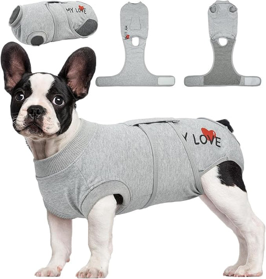 Kuoser Dog Recovery Suit for Male Dogs, Post-Surgery Bodysuit for Spay Neuter, Dog Onesie After Surgery, Anti-Licking Pet Surgical Recovery Suit, Gray XS