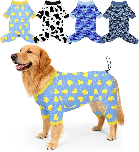 Bienbee Dog Pajamas, 4 Pack Cute Soft Dog Puppy Clothes Dogs Pjs Onesies Jammies Outfit Adjustable Breathable & Stretchy Clothes for Small Medium Large Dogs Girl Boy Puppy-3XL