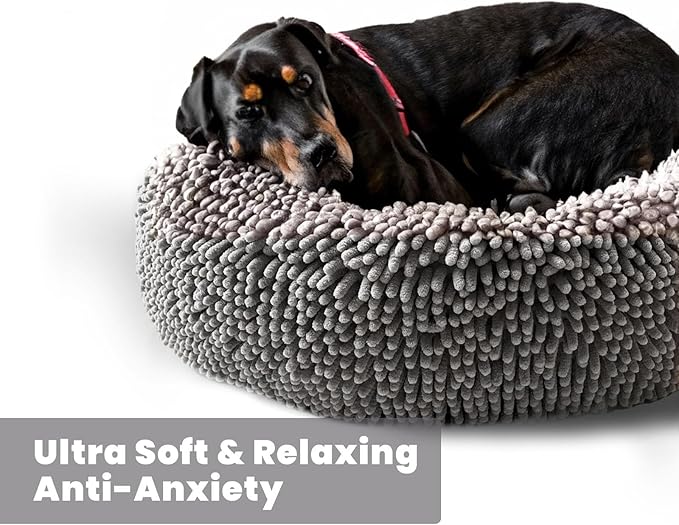 Muddy Mat® Cloud K-9 Dog Beds for Small Dogs & Cats, Soft & Relaxing Round Dog Bed, Chenille Material, Removable Cover, Washable & Dryer Safe – Grey Small(25'x25')
